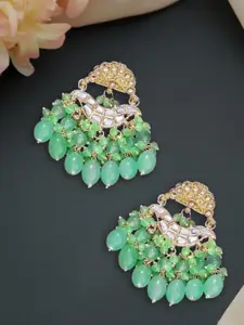 Jazz and Sizzle Gold-Plated Kundan Studded & Artificial Beaded Square Shaped Drop Earrings