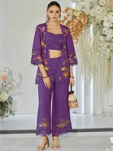 AUTUMN LANE Printed Square Neck Top Shrug With Trousers Co-Ords