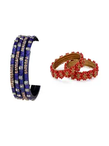 Somil Combo Glass Bangles For Women | Traditional Bangles Set | Daily, Festive & Party, Combo Of 2 Set, Blue, Red