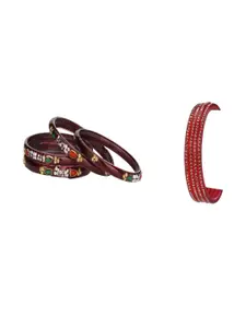 Somil Elegant Combo Glass Bangle Set | Handmade Traditional Chudi For Women | Perfect For Daily & Occasion Use, Combo Of 2 Set, Maroon, Red