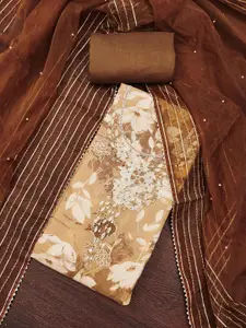 Maroosh Floral Embellished Beads & Stones Pure Cotton Unstitched Dress Material