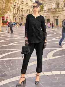 AUTUMN LANE Embrodiered Round Neck Top With Trousers Co-Ords