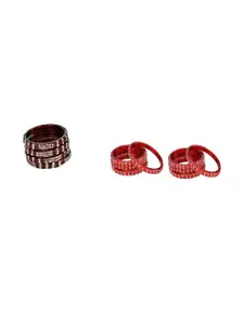 Somil Set of 12 Maroon & Red Glass Artificial Stones And Beaded Bangles Set