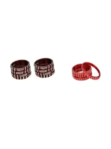 SOMIL Women Set Of 2 Maroon & Red  Glass Artificial Stones Bangles