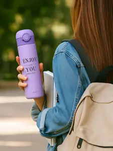 iSWEVEN Purple & Black Stainless Steel Printed Double Wall Vacuum Water Bottle-500ml