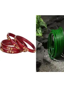 SOMIL Set of 16 Maroon and Green Glass Artificial Stones Bangles