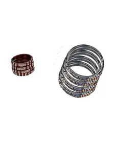 Somil Combo Glass Bangles For Women | Traditional Bangles Set | Daily, Festive & Party, Combo Of 2 Set, Maroon, Grey