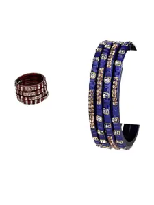 Somil Combo Of 2 Set blue and maroon glass bangles