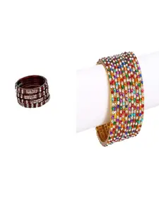 SOMIL Women Set Of 16 Artificial Stones And Beads Handcrafted Glass Bangles