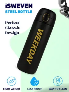 iSWEVEN Black Stainless Steel Double Wall Vacuum Water Bottle-420 ml