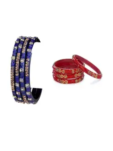 Somil Combo Glass Bangles For Women | Traditional Bangles Set | Daily, Festive & Party, Combo Of 2 Set, Blue, Red