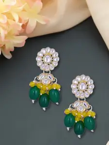 Jazz and Sizzle Gold Plated Artificial Stones Studded & Beaded Floral Shaped Drop Earrings