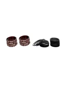 Somil Combo Of 2 Set maroon and black glass bangles