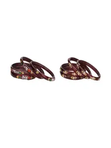 Somil Set of 8 Maroon Glass Artificial Stones And Beaded Bangles Set