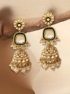 Jazz and Sizzle Gold Plated Kundan Studded & Artificial Beaded Dome Shaped Jhumkas