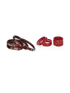 SOMIL Women Set Of 2 Maroon & Red Glass Artificial Stones Bangles