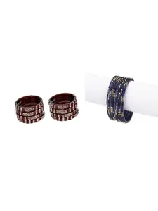 Somil Combo Glass Bangles For Women | Traditional Bangles Set | Daily, Festive & Party, Combo Of 2 Set, Maroon, Blue