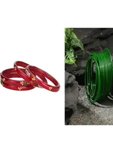 Somil Elegant Combo Glass Bangle Set | Handmade Traditional Chudi For Women | Perfect For Daily & Occasion Use, Combo of 2 Set, Red, Green