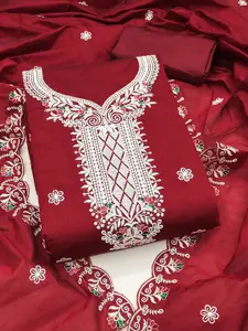 Maroosh Floral Embroidered Thread Work Chanderi Cotton Unstitched Dress Material