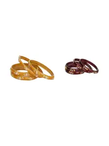 Somil Elegant Combo Glass Bangle Set | Handmade Traditional Chudi For Women | Perfect For Daily & Occasion Use, Combo of 2 Set, Yellow, Maroon