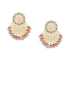 Jazz and Sizzle Gold Plated Artificial Stones Studded & Beaded Crescent Shaped Chandbalis