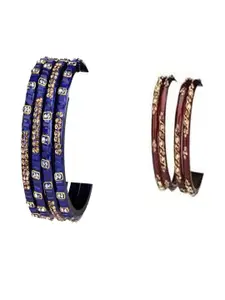 SOMIL Set of 8 Women Blue & Maroon Artificial Stones and Beads Bangles