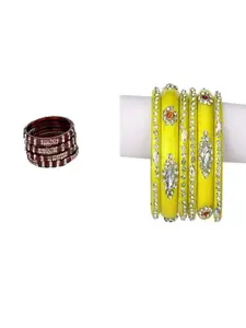 SOMIL Women Pack Of 2 Maroon And Yellow Glass Ethnic Handcrafted Traditional Bangle