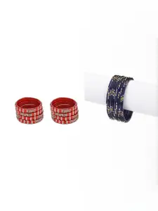 SOMIL Women Pack Of 2 Red And Blue Glass Ethnic Handcrafted Traditional Bangle