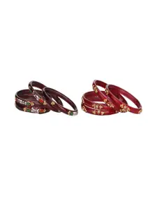 Somil Combo Glass Bangles For Women |Combo Of 2 Set, Maroon, Red
