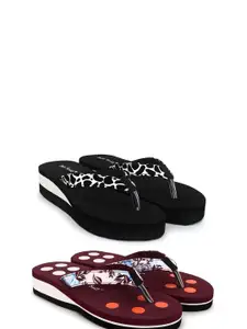 TWO SOFT Women Pack Of 2 Printed Thong Flip-Flops