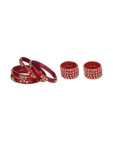 SOMIL Set Of 12 Red Glass Artificial Stones Bangles