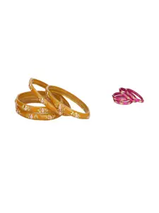 Somil Elegant Combo Glass Bangle Set | Handmade Traditional Chudi For Women | Perfect For Daily & Occasion Use, Combo of 2 Set, Yellow, Multicolor