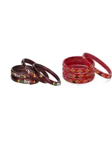 Somil Set of 8 Maroon & Red Glass Artificial Stones And Beaded Bangles Set