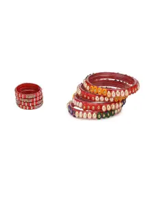 SOMIL Women Set Of 2 Red & Multi Glass Artificial Stones Bangles