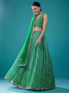FABPIXEL Embellished Mirror Work Semi-Stitched Lehenga & Unstitched Blouse With Dupatta
