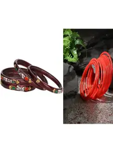 Somil Elegant Women Maroon & Red Pack Of 16 Handmade Traditional Glass Bangle Set
