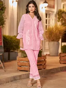 AUTUMN LANE Self Designed V-Neck Top With Trousers Co-Ords