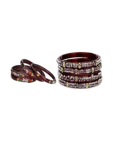 Somil Set of 8 Artificial stones & Beads Glass Bangles