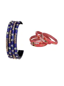 SOMIL Women Set Of 8 Artificial Stones And Beads Handcrafted Glass Bangles