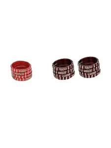 SOMIL Set Of 12 Red And Maroon Bangles