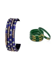 Somil Combo Glass Bangles For Women |Combo Of 2 Set, Blue, Green