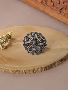 Niska Intricate Textured Oxidised Adjustable Finger Ring