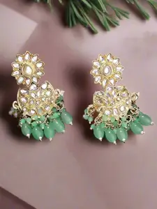 Jazz and Sizzle Gold-Plated Artificial Stones Studded & Beaded Floral Shaped Chandbalis