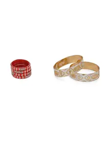 Somil Combo Glass Bangles For Women | Traditional Bangles Set | Daily, Festive & Party, Combo Of 2 Set, Red, Golden