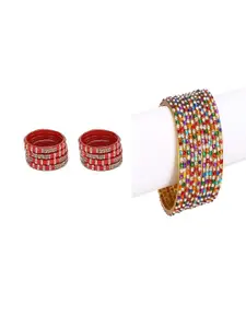 Somil Combo Glass Bangles For Women | Traditional Bangles Set | Daily, Festive & Party, Combo Of 2 Set, Red, Multicolor
