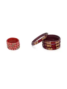 Somil Elegant Women Maroon & Red Pack Of 8 Handmade Traditional Glass Bangle Set