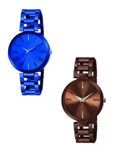 THE SHOPOHOLIC Women Pack Of 2 Dial & Stainless Steel Straps Analogue WatchesTNR-BR-BL