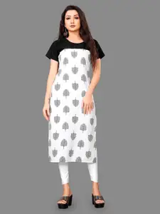 MANTRA DESIGNER Women Printed Round Neck Straight Monochrome  Crepe Kurta