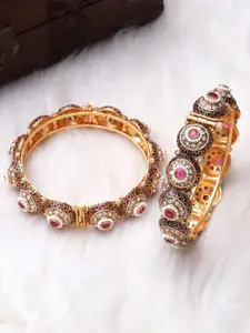 leshya Set Of 2 Stones-Studded & Beaded Meenakari Bangles