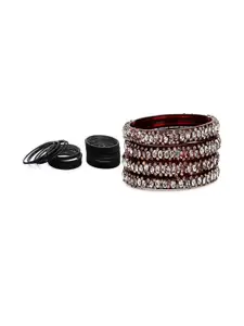 Somil Elegant Women Maroon & Black Pack Of 28 Handmade Traditional Glass Bangle Set